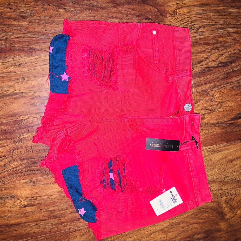 Refuge Hi Rise Cheeky Shorts Size  8 Red and Blue